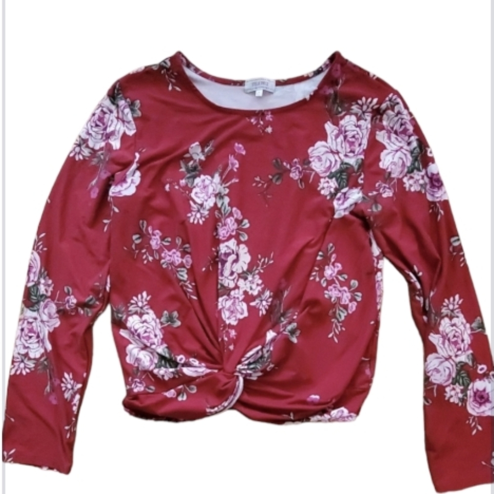 Stella Tweed Womans Red‎ Floral Long Sleeve Twist Top Size XL